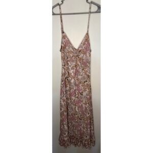 No Comment NY-LA Floral Mesh Maxi Dress Pink Tan Boho Tie Back XL RK524877